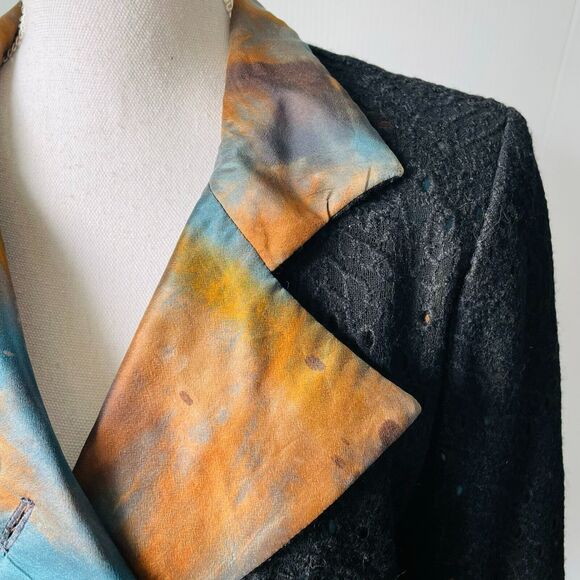 Randall Darwall Blazer Lace Silk Watercolor Black Notched Collar Statement Large - Picture 3 of 13
